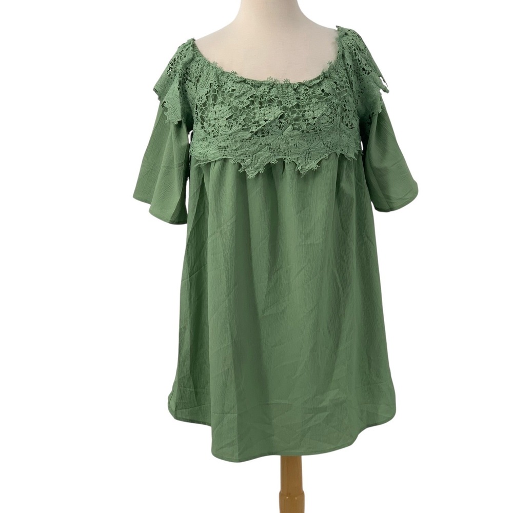 Umgee USA Women's Olive Green Crochet Lace Off Shoulder Mini Dress Size‎ M